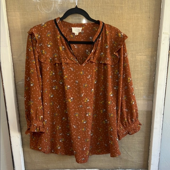 Floral Rust Boutique Blouse - Picture 1 of 8